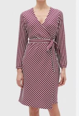 Banana Republic Brown Stripe Faux Wrap Career Office‎ Midi Dress Size 6
